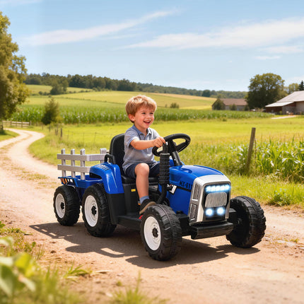 12V Electric Ride-On Tractor with Detachable Trailer, Remote Control & Music - Blue