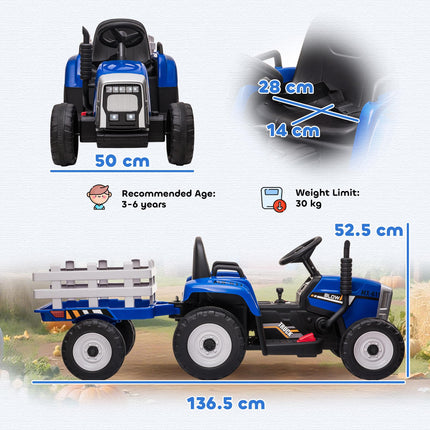 12V Electric Ride-On Tractor with Detachable Trailer, Remote Control & Music - Blue