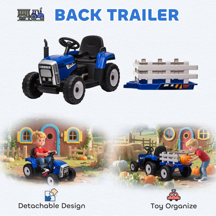 12V Electric Ride-On Tractor with Detachable Trailer, Remote Control & Music - Blue