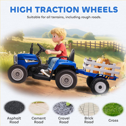 12V Electric Ride-On Tractor with Detachable Trailer, Remote Control & Music - Blue
