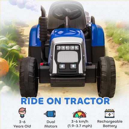 12V Electric Ride-On Tractor with Detachable Trailer, Remote Control & Music - Blue