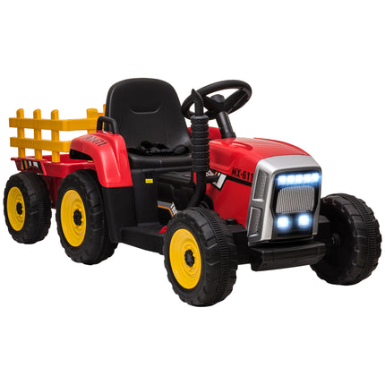 12V Electric Ride-On Tractor with Detachable Trailer, Remote Control & Music Start-Up Sound - Red/Grey/Yellow/Black