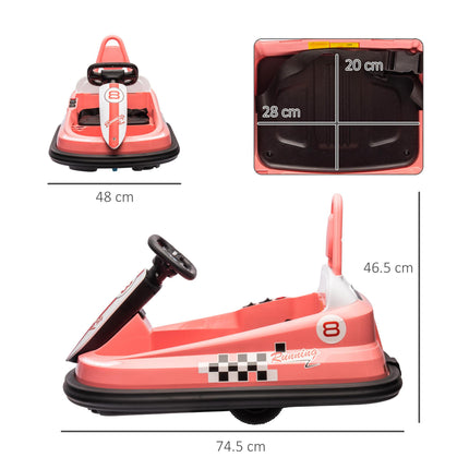 Electric Kids Bumper Car 6V with 360° Rotation, 2 Speeds, Music & Horn for 18-48 Months - Pink
