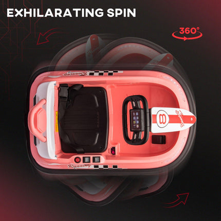 Electric Kids Bumper Car 6V with 360° Rotation, 2 Speeds, Music & Horn for 18-48 Months - Pink