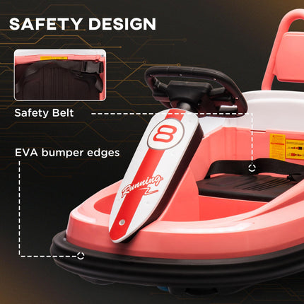 Electric Kids Bumper Car 6V with 360° Rotation, 2 Speeds, Music & Horn for 18-48 Months - Pink