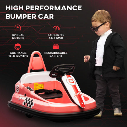Electric Kids Bumper Car 6V with 360° Rotation, 2 Speeds, Music & Horn for 18-48 Months - Pink