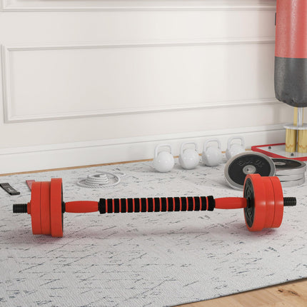 20kg Four-In-One Adjustable Dumbbell Set with Barbell, Kettlebell & Push-Up Stands - Red