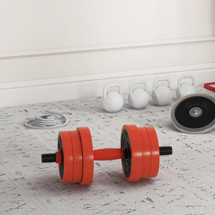 20kg Four-In-One Adjustable Dumbbell Set with Barbell, Kettlebell & Push-Up Stands - Red