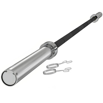 Olympic 210cm Barbell Bar for 2"/5cm Weight Plates with Spring Clips - Silver/Black