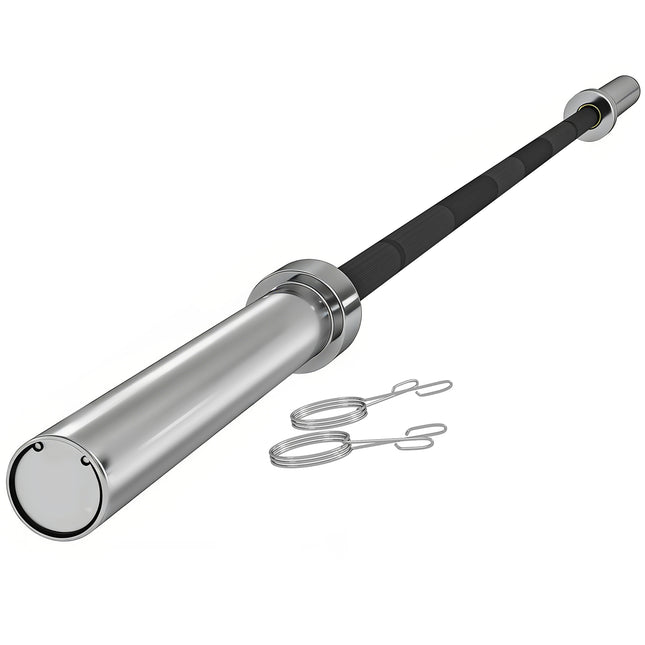Olympic 210cm Barbell Bar for 2"/5cm Weight Plates with Spring Clips - Silver/Black