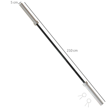 Olympic 210cm Barbell Bar for 2"/5cm Weight Plates with Spring Clips - Silver/Black