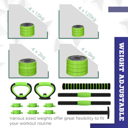 40kg Four-In-One Adjustable Weight Dumbbell Set - Green