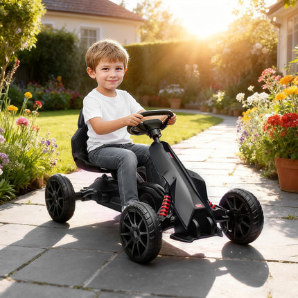 Children Pedal Go Kart with Adjustable Seat, Handbrake & EVA Shock Absorption Tyres for Ages 3-8 - Black