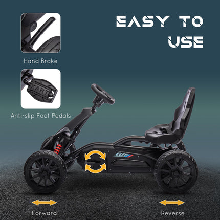 Children Pedal Go Kart with Adjustable Seat, Handbrake & EVA Shock Absorption Tyres for Ages 3-8 - Black