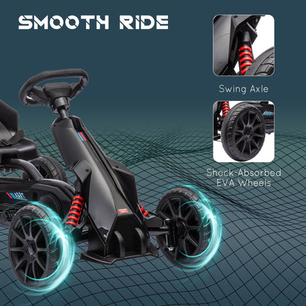 Children Pedal Go Kart with Adjustable Seat, Handbrake & EVA Shock Absorption Tyres for Ages 3-8 - Black