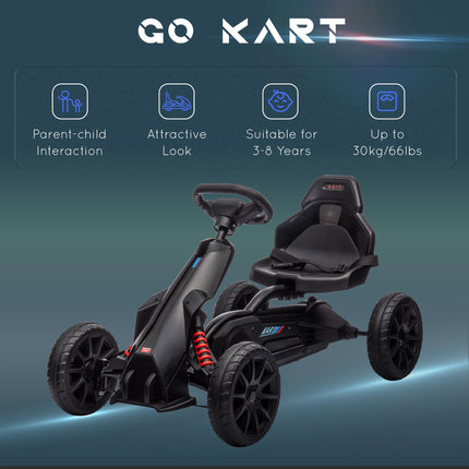 Children Pedal Go Kart with Adjustable Seat, Handbrake & EVA Shock Absorption Tyres for Ages 3-8 - Black