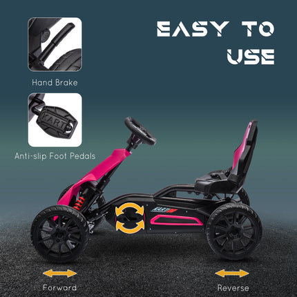 Children Pedal Go Kart with Adjustable Seat, Handbrake & EVA Tyres for Ages 3-8 - Pink