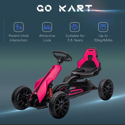 Children Pedal Go Kart with Adjustable Seat, Handbrake & EVA Tyres for Ages 3-8 - Pink