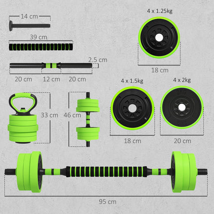 4-in-1 20KG Adjustable Weight Dumbbell Set with Non-Slip Handles - Green