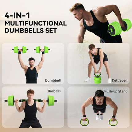 4-in-1 20KG Adjustable Weight Dumbbell Set with Non-Slip Handles - Green