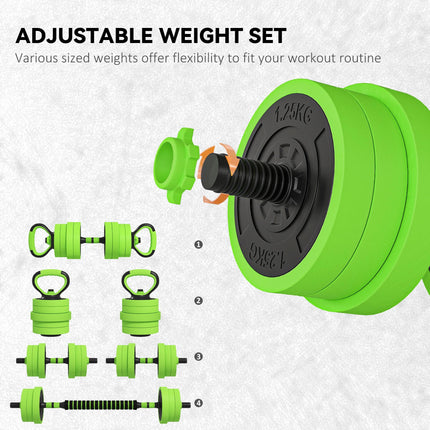 4-in-1 20KG Adjustable Weight Dumbbell Set with Non-Slip Handles - Green
