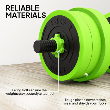 4-in-1 20KG Adjustable Weight Dumbbell Set with Non-Slip Handles - Green