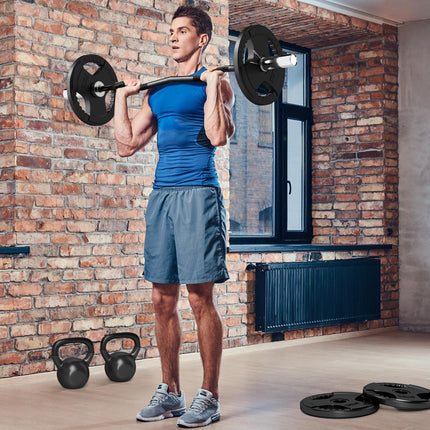 Olympic EZ Curl Barbell Bar 120cm for 2"/5cm Weight Plates with Spring Clips - Silver/Black