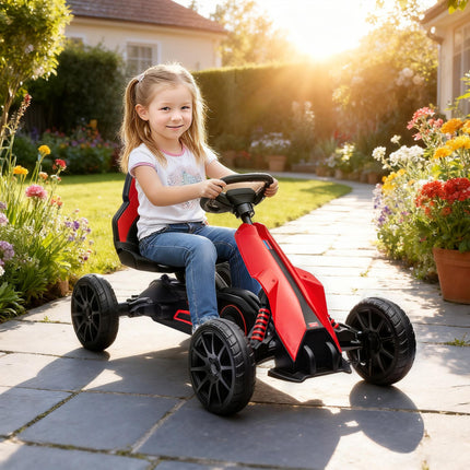 Children Pedal Go Kart with Adjustable Seat, Handbrake & EVA Tyres for Ages 3-8 - Red