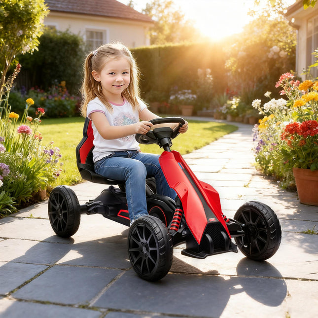 Children Pedal Go Kart with Adjustable Seat, Handbrake & EVA Tyres for Ages 3-8 - Red