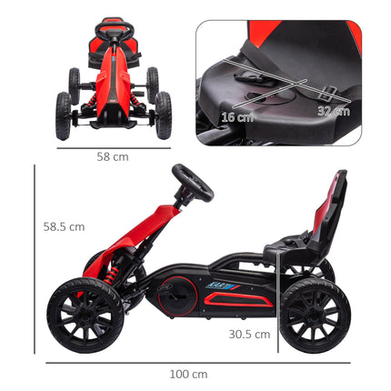 Children Pedal Go Kart with Adjustable Seat, Handbrake & EVA Tyres for Ages 3-8 - Red