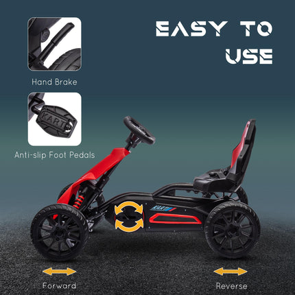 Children Pedal Go Kart with Adjustable Seat, Handbrake & EVA Tyres for Ages 3-8 - Red