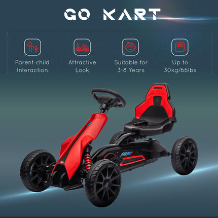 Children Pedal Go Kart with Adjustable Seat, Handbrake & EVA Tyres for Ages 3-8 - Red