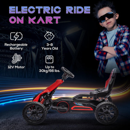 12V Electric Ride-On Go Kart for Kids 3-8 with 2 Speeds & Forward Reverse - Red