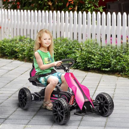 12V Electric Ride-On Go Kart with Forward Reverse & 2 Speeds for Kids 3-8 - Pink