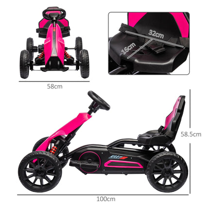12V Electric Ride-On Go Kart with Forward Reverse & 2 Speeds for Kids 3-8 - Pink