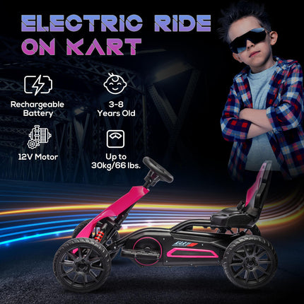 12V Electric Ride-On Go Kart with Forward Reverse & 2 Speeds for Kids 3-8 - Pink