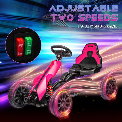 12V Electric Ride-On Go Kart with Forward Reverse & 2 Speeds for Kids 3-8 - Pink