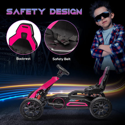 12V Electric Ride-On Go Kart with Forward Reverse & 2 Speeds for Kids 3-8 - Pink