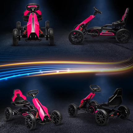 12V Electric Ride-On Go Kart with Forward Reverse & 2 Speeds for Kids 3-8 - Pink