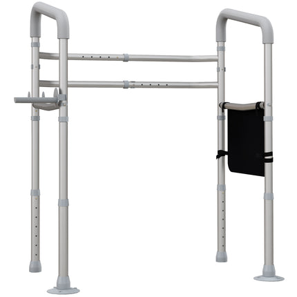 Adjustable Free Standing Toilet Safety Frame with Arms, Suction Cups & Grab Bar, 136kg Capacity - Silver