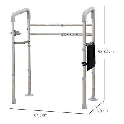 Adjustable Free Standing Toilet Safety Frame with Arms, Suction Cups & Grab Bar, 136kg Capacity - Silver