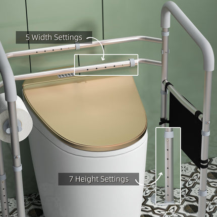 Adjustable Free Standing Toilet Safety Frame with Arms, Suction Cups & Grab Bar, 136kg Capacity - Silver