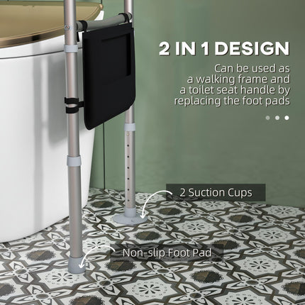 Adjustable Free Standing Toilet Safety Frame with Arms, Suction Cups & Grab Bar, 136kg Capacity - Silver