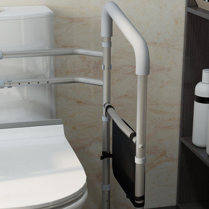Adjustable Free Standing Toilet Safety Frame with Arms, Suction Cups & Grab Bar, 136kg Capacity - Silver