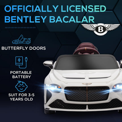 Bentley Bacalar Licensed 12V Kids Electric Ride-On Car with Remote Control - White
