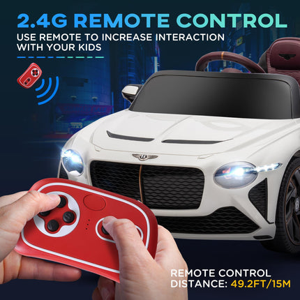 Bentley Bacalar Licensed 12V Kids Electric Ride-On Car with Remote Control - White
