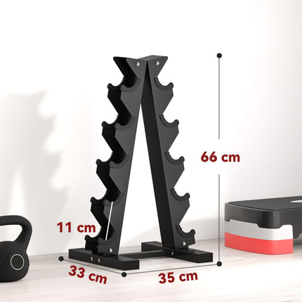 Five-Tier Dumbbell Storage Rack with Non-Slip Base for 5 Pairs - Black