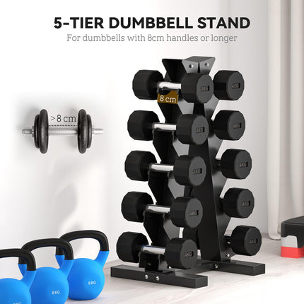 Five-Tier Dumbbell Storage Rack with Non-Slip Base for 5 Pairs - Black