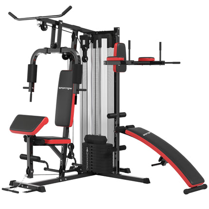 Multi Gym Workout Station with 65kg Weight Stack, Sit-up Bench, Push-up and Dip Station - Black