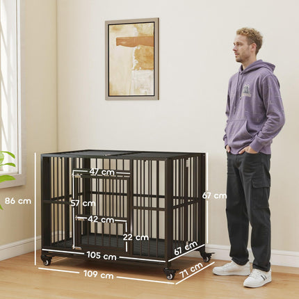 43" Heavy Duty Foldable Dog Crate with Openable Top, Locks, Removable Tray & Wheels - Black